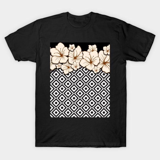 Black and White flower pattern T-Shirt by Donperion